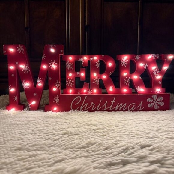 Gerson International MERRY CHRISTMAS Wood LED Light Tabletop Holiday Decor Sign - Picture 2 of 14